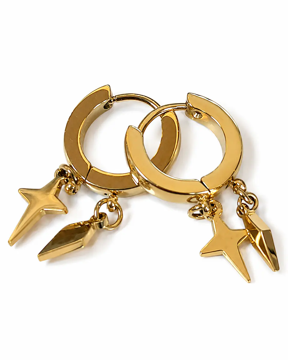 Aretes Huggie Dorados con Dijes de Estrella 1