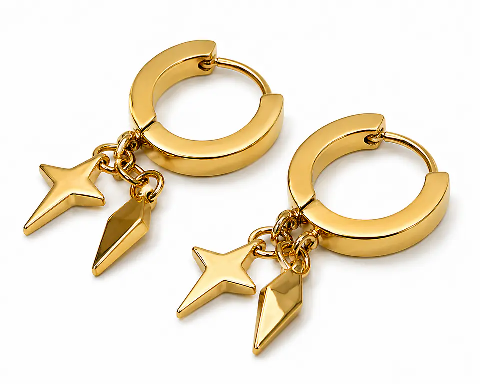 Aretes Huggie Dorados con Dijes de Estrella 2