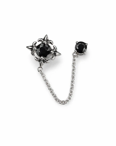 Arete Doble con Cadena y Cristales Negros