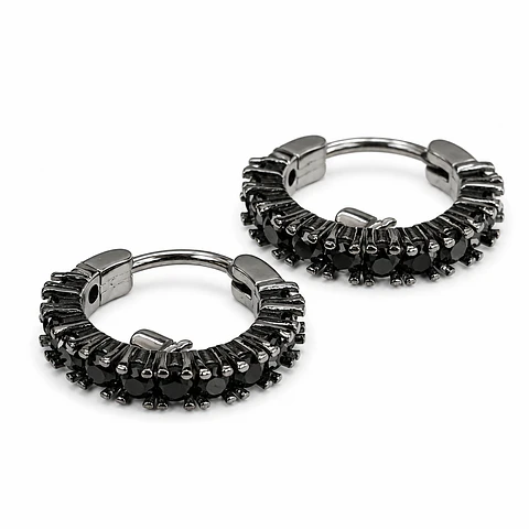 Aretes Argolla con Cristales Negros