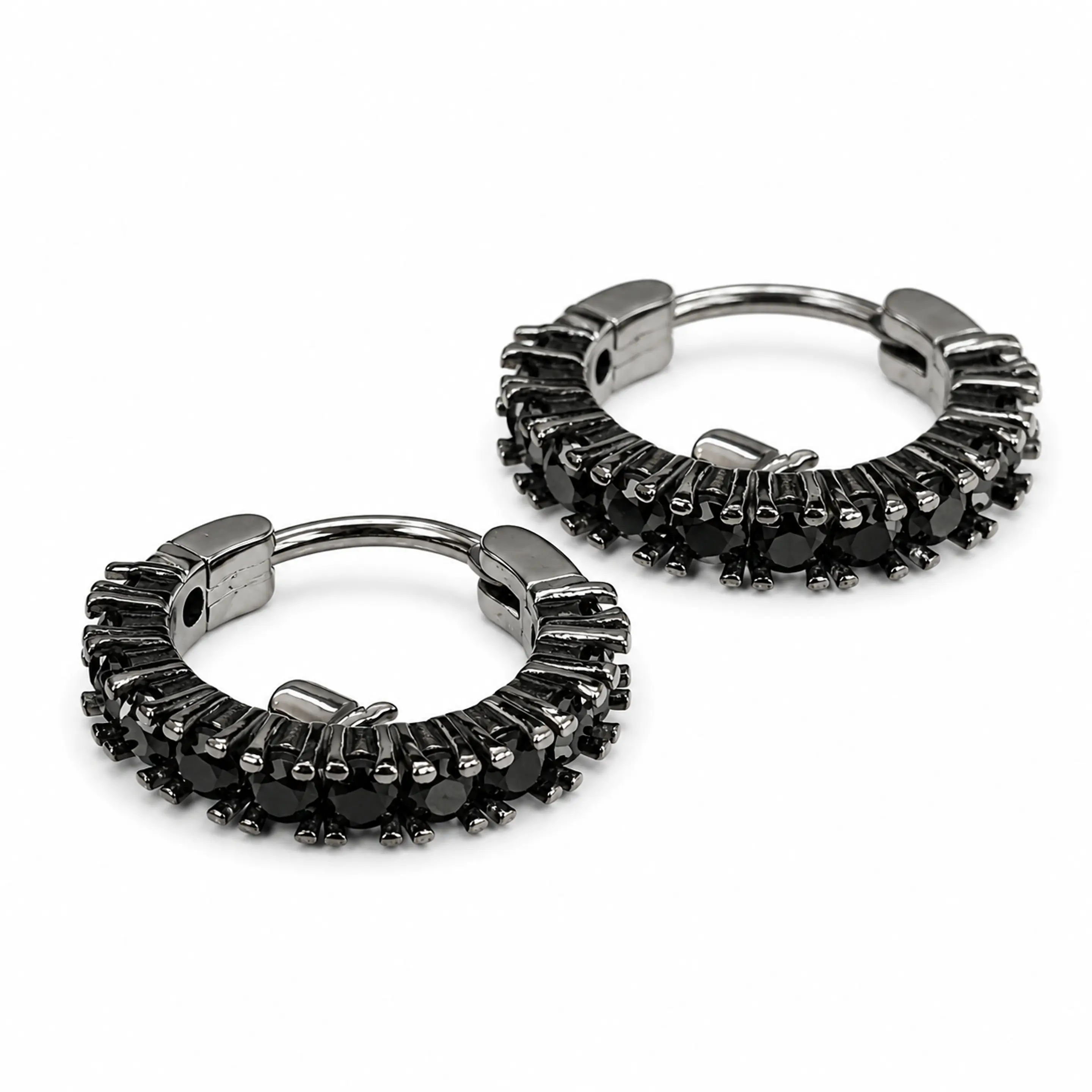 Aretes Argolla con Cristales Negros 1