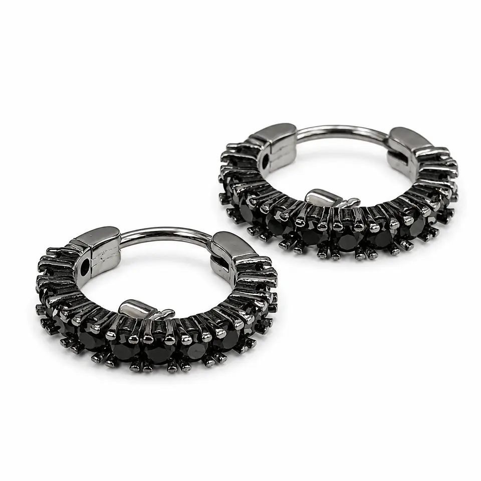 Aretes Argolla con Cristales Negros 1