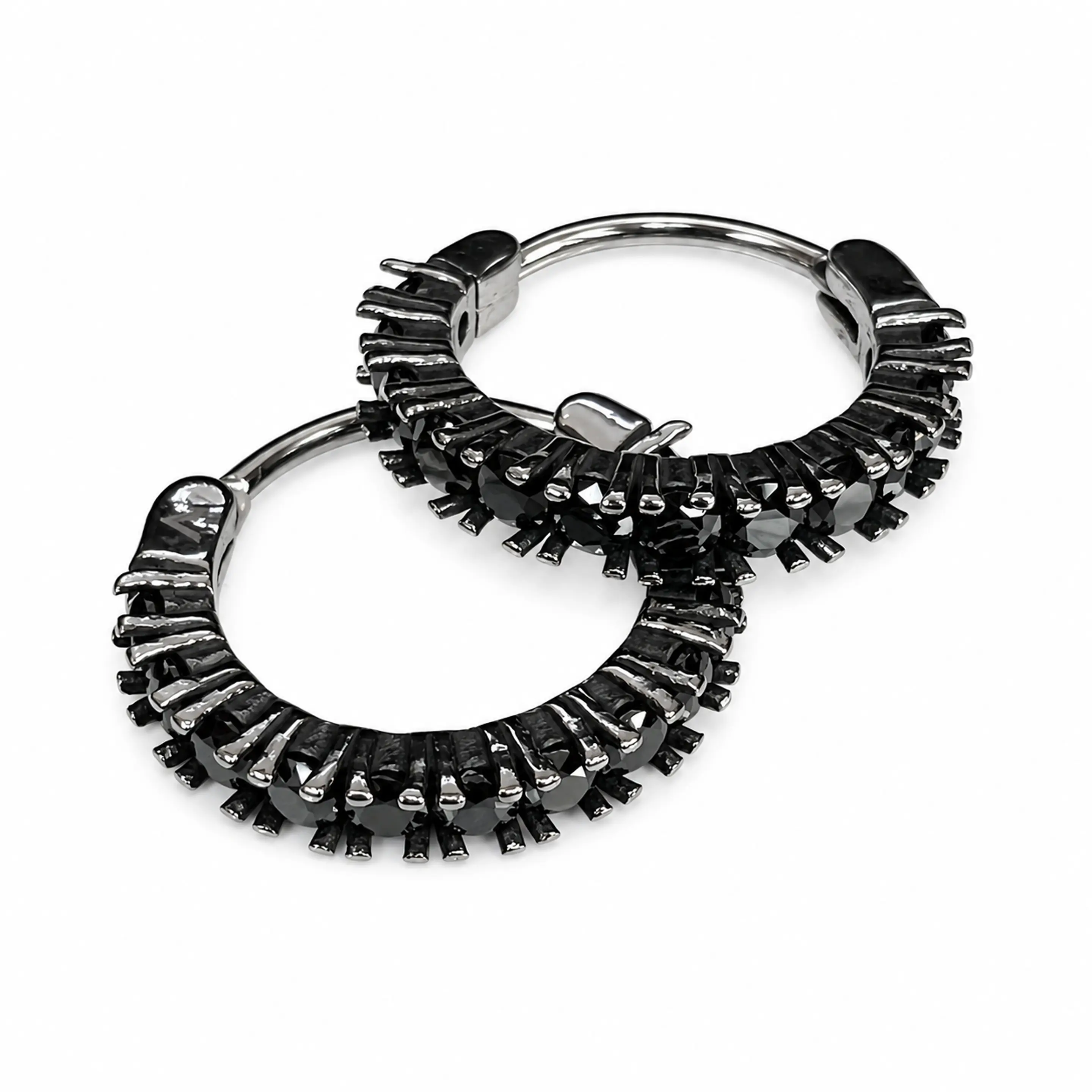 Aretes Argolla con Cristales Negros 2