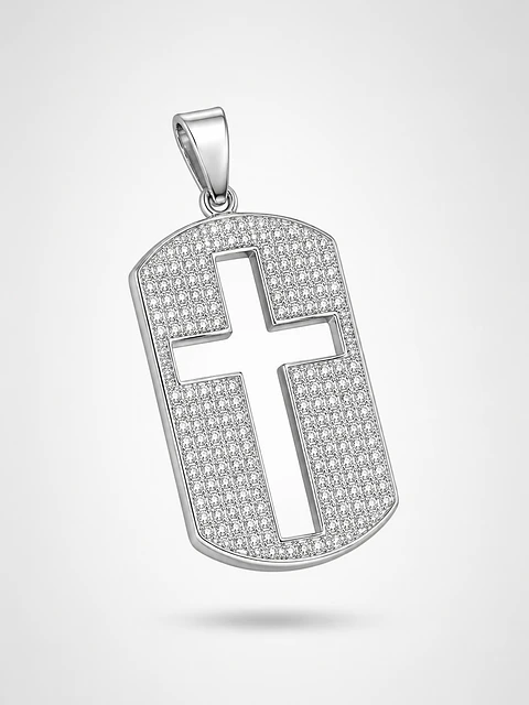 Dije Placa Cruz Pavé