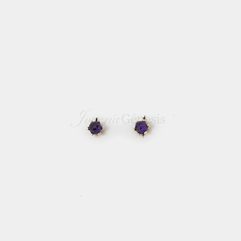 Aros Oro 18K Pistilo con Cristal Morado