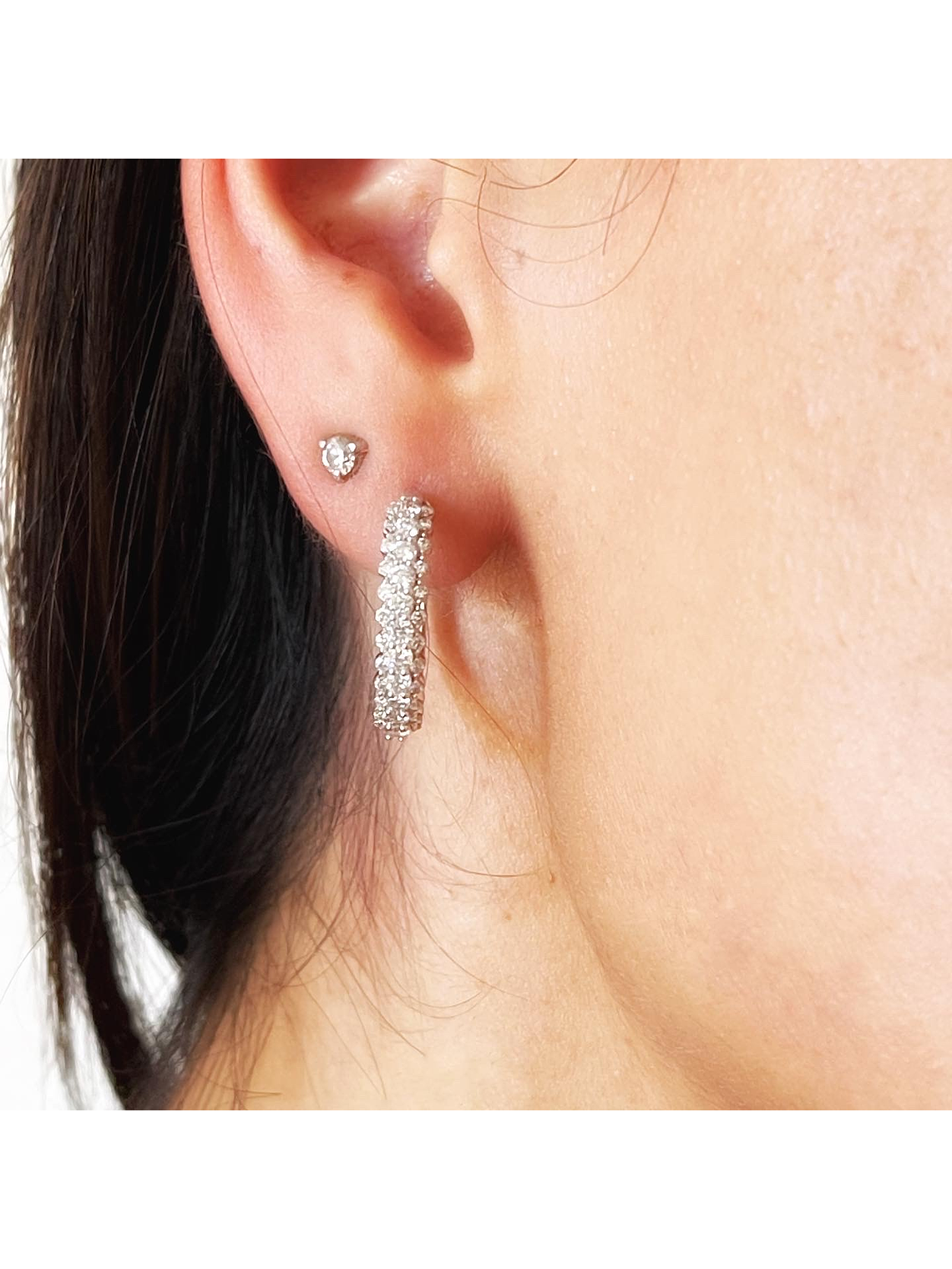 Aros 1 Ct Brillantes modelo Hoops o Argollas Oro Blanco 2