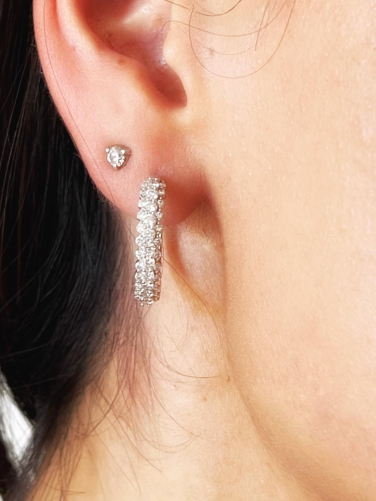 Aros 1 Ct Brillantes modelo Hoops o Argollas Oro Blanco 2