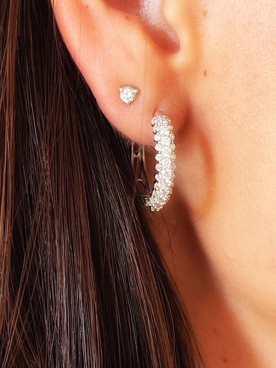 Aros 1 Ct Brillantes modelo Hoops o Argollas Oro Blanco 3