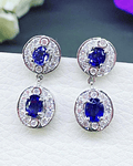 Aros Dobles Zafiros Azules y Diamantes en Oro Blanco 18kl  