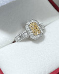 Anillo Solitario Ilusión con Diamantes Amarillos Naturales Oro Blanco 18kl