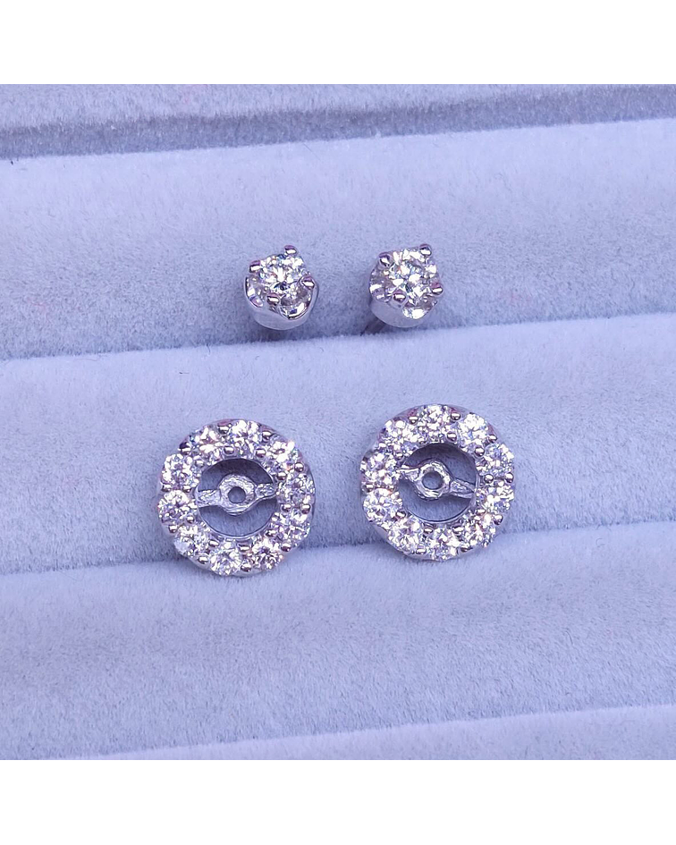 Aros de Diamantes 2 en 1 redondos 9 mm en Oro Blanco 18Kl modelo Halo desmontables