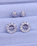 Aros de Diamantes 2 en 1 redondos 9 mm en Oro Blanco 18Kl modelo Halo desmontables