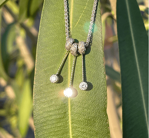 Collar Italiano grueso Diamantes con 3 pendientes en Oro Blanco 18K