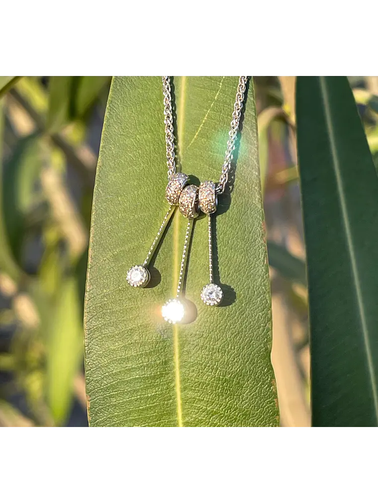 Collar Italiano grueso Diamantes con 3 pendientes en Oro Blanco 18K 1