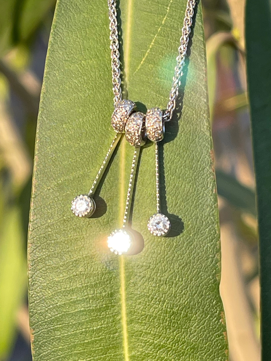 Collar Italiano grueso Diamantes con 3 pendientes en Oro Blanco 18K 1