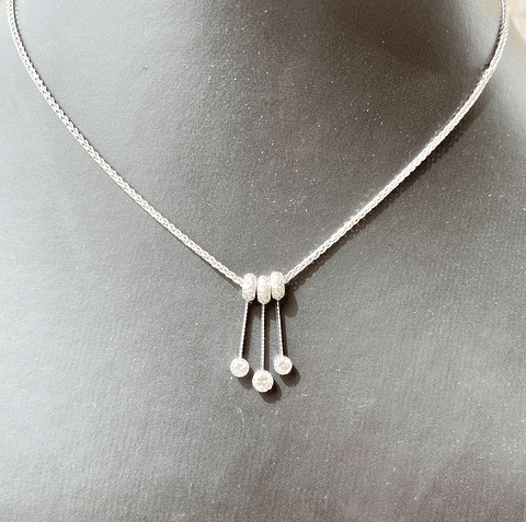 Collar Italiano grueso Diamantes con 3 pendientes en Oro Blanco 18K