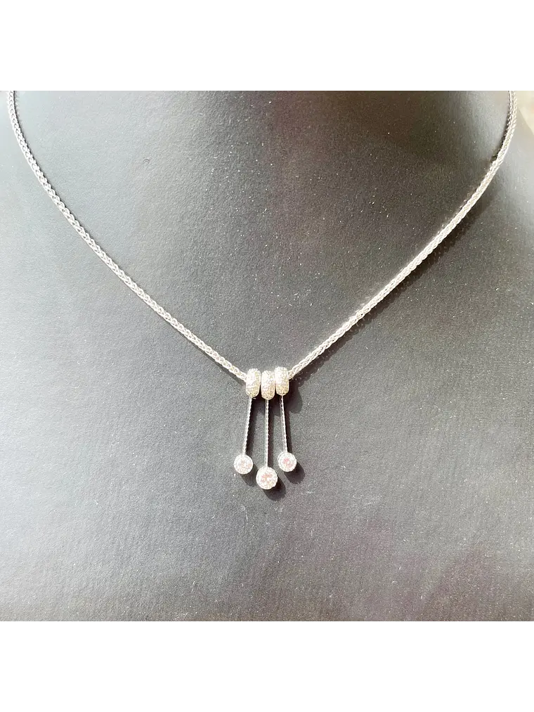 Collar Italiano grueso Diamantes con 3 pendientes en Oro Blanco 18K 2