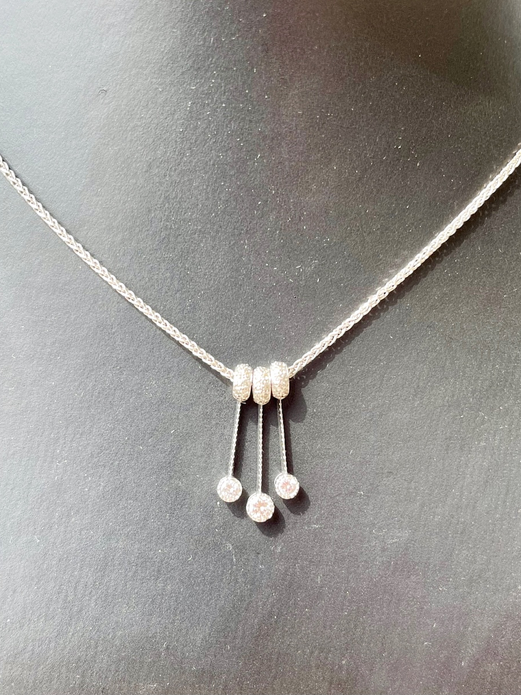 Collar Italiano grueso Diamantes con 3 pendientes en Oro Blanco 18K 2