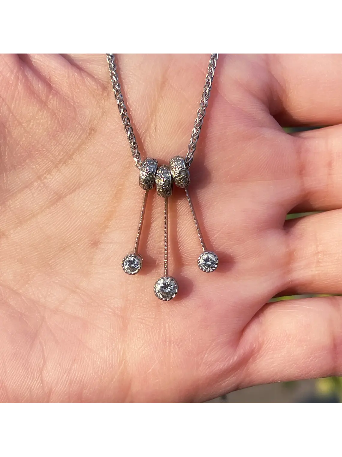 Collar Italiano grueso Diamantes con 3 pendientes en Oro Blanco 18K 3
