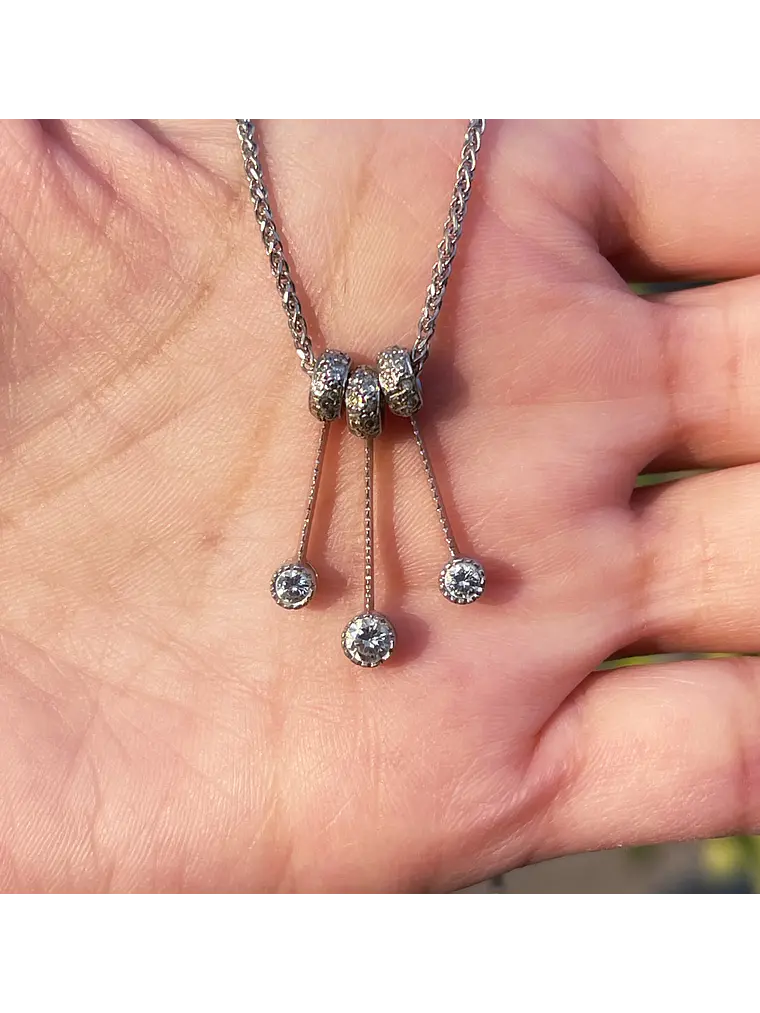 Collar Italiano grueso Diamantes con 3 pendientes en Oro Blanco 18K 3