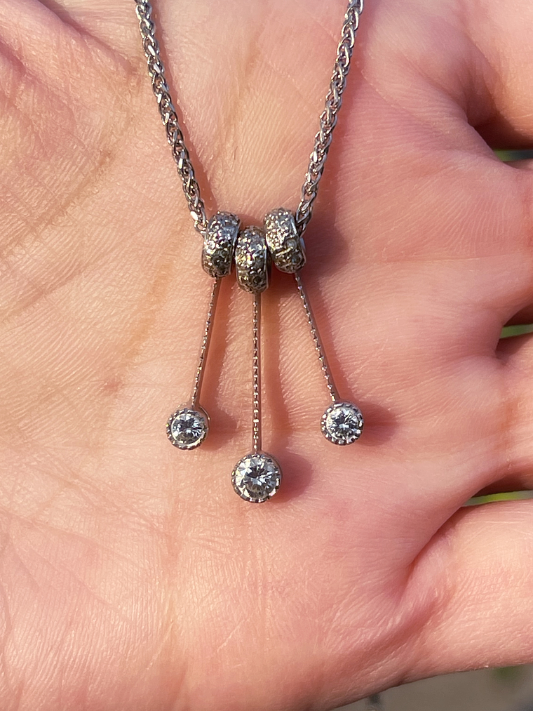 Collar Italiano grueso Diamantes con 3 pendientes en Oro Blanco 18K 3