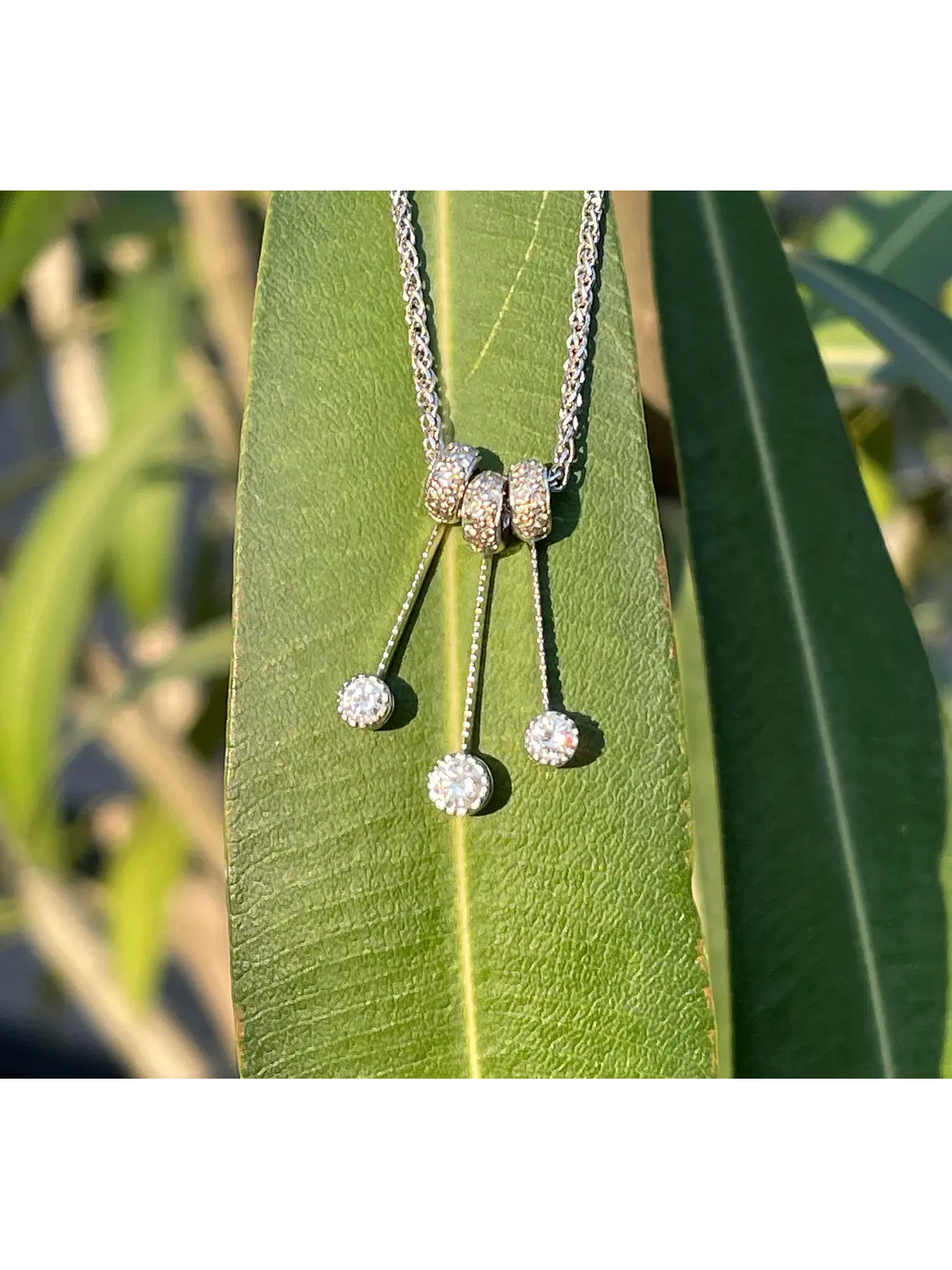 Collar Italiano grueso Diamantes con 3 pendientes en Oro Blanco 18K 4