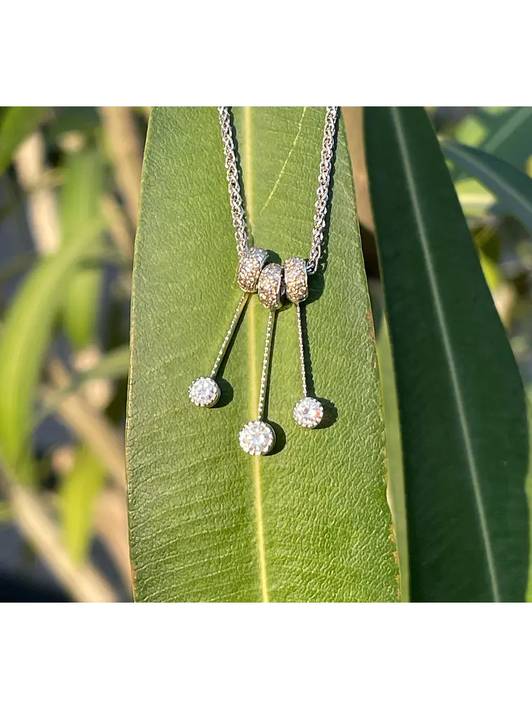 Collar Italiano grueso Diamantes con 3 pendientes en Oro Blanco 18K 4