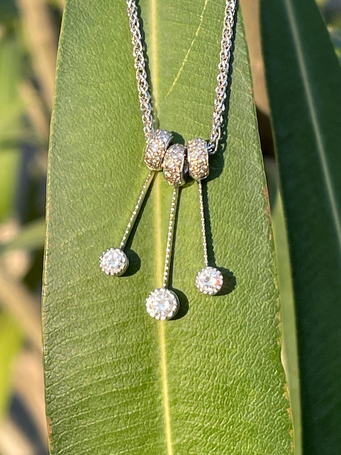 Collar Italiano grueso Diamantes con 3 pendientes en Oro Blanco 18K 4