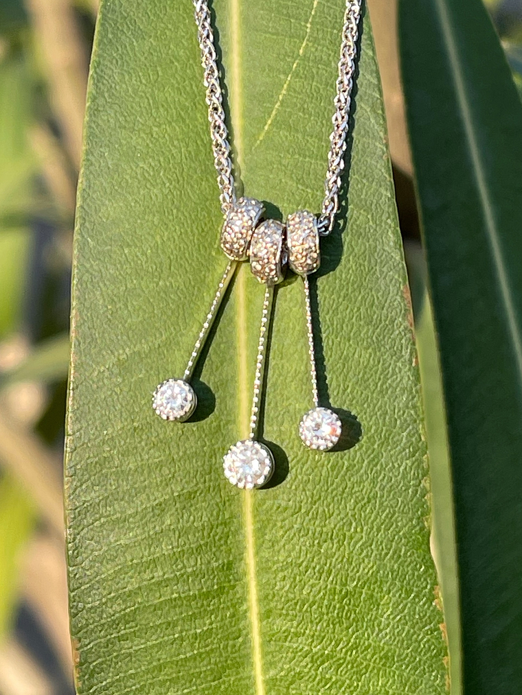 Collar Italiano grueso Diamantes con 3 pendientes en Oro Blanco 18K 4