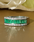Anillo Cintillo de Esmeraldas Baguette y Diamantes en Oro Blanco 18Kl