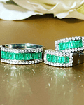 Conjunto de Esmeraldas Baguette y Diamantes en Oro Blanco 18kl 