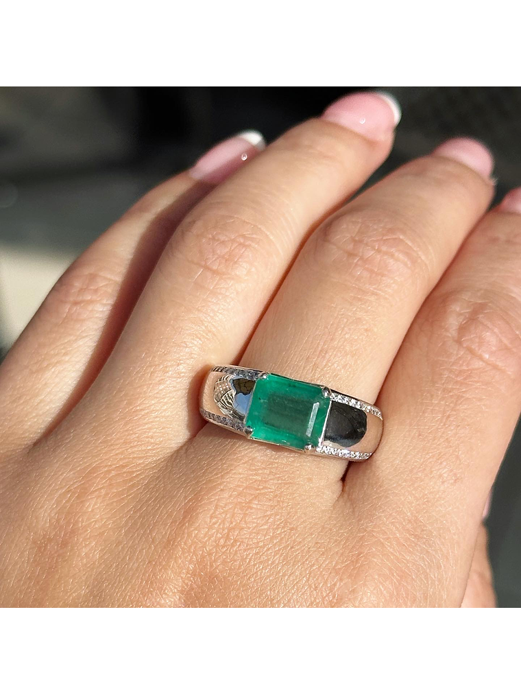 Anillo Preciosa Esmeralda 3 Ct Rectangular Diamantes en Oro Blanco 18K 4