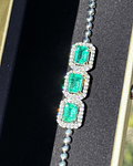 Maravillosa Pulsera Grandes Esmeraldas Diamantes en Oro Blanco 18kl