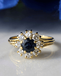 Exclusivo Anillo Roseta Diamantes Zafiro Azul Oro Amarillo 18Kl