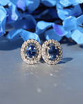 Aros Ovalados Zafiro Azul Ceylán y Diamantes en Oro Blanco 18kl  