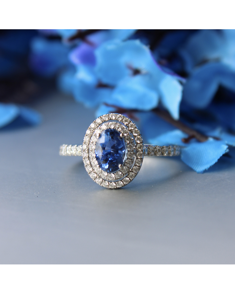 Anillo Zafiro Azul Ceylan Diamantes | Joyería Grimaldi