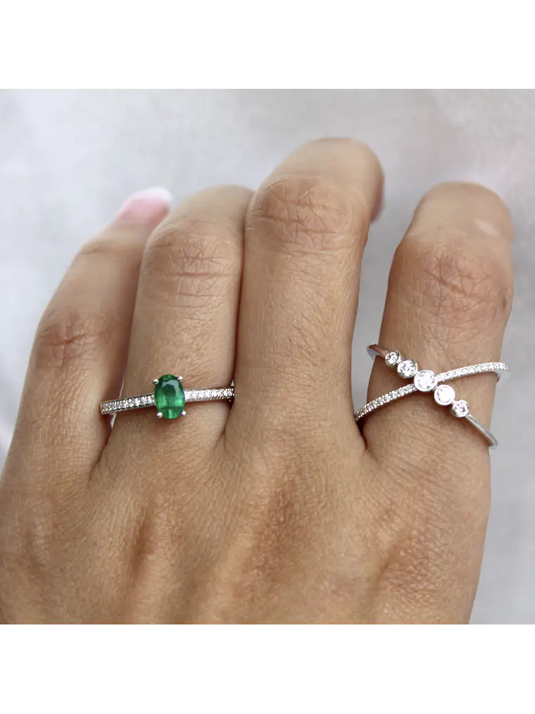 Moderno Anillo Cintillo Cruzado Brillantes Oro Blanco 18K 4