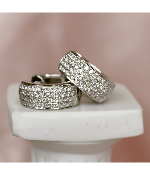 Aros Argollas Anchas Diamantes en Oro Blanco 18kl  