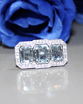 Espectacular Maxi Anillo Aguamarinas y Diamantes en Oro Blanco 18K