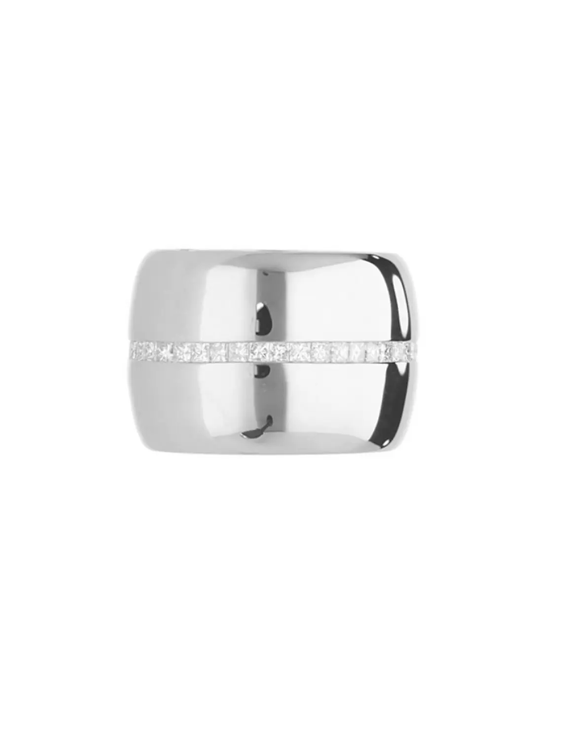 Maravilloso Anillo Cintillo Ancho Moderno Diamantes Princess en Oro Blanco 18K 2