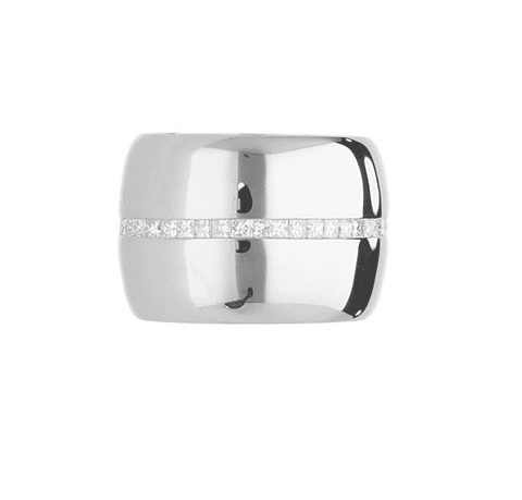 Maravilloso Anillo Cintillo Ancho Moderno Diamantes Princess en Oro Blanco 18K