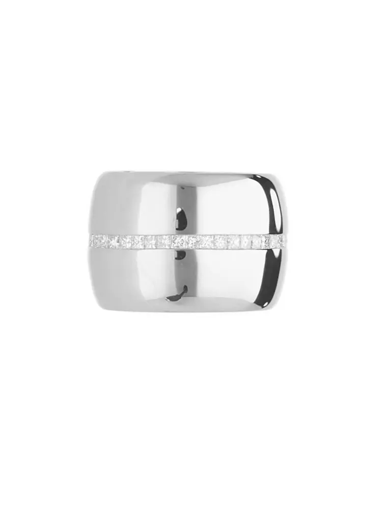 Maravilloso Anillo Cintillo Ancho Moderno Diamantes Princess en Oro Blanco 18K 2