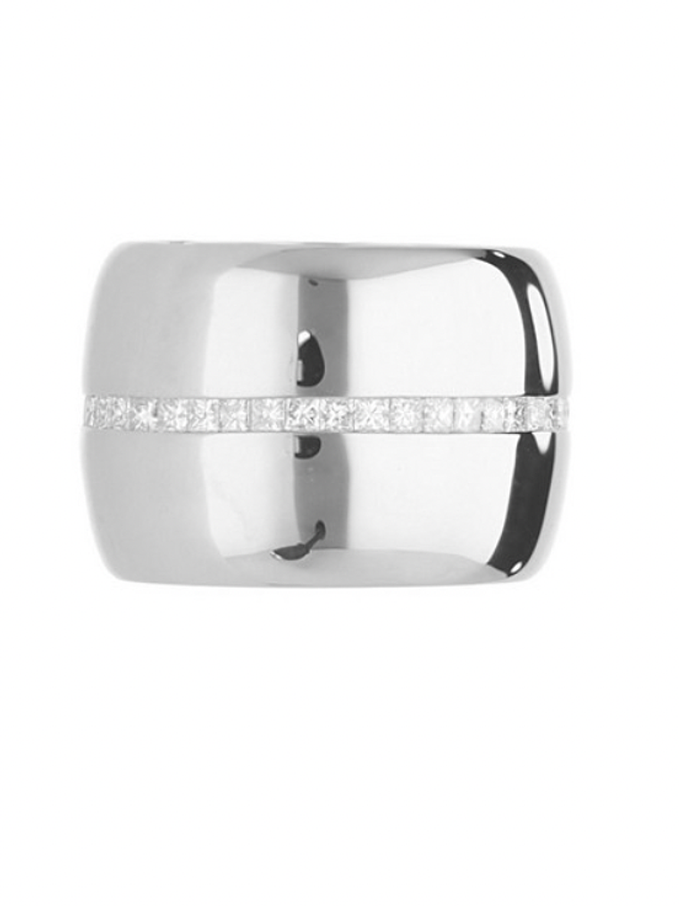 Maravilloso Anillo Cintillo Ancho Moderno Diamantes Princess en Oro Blanco 18K 2