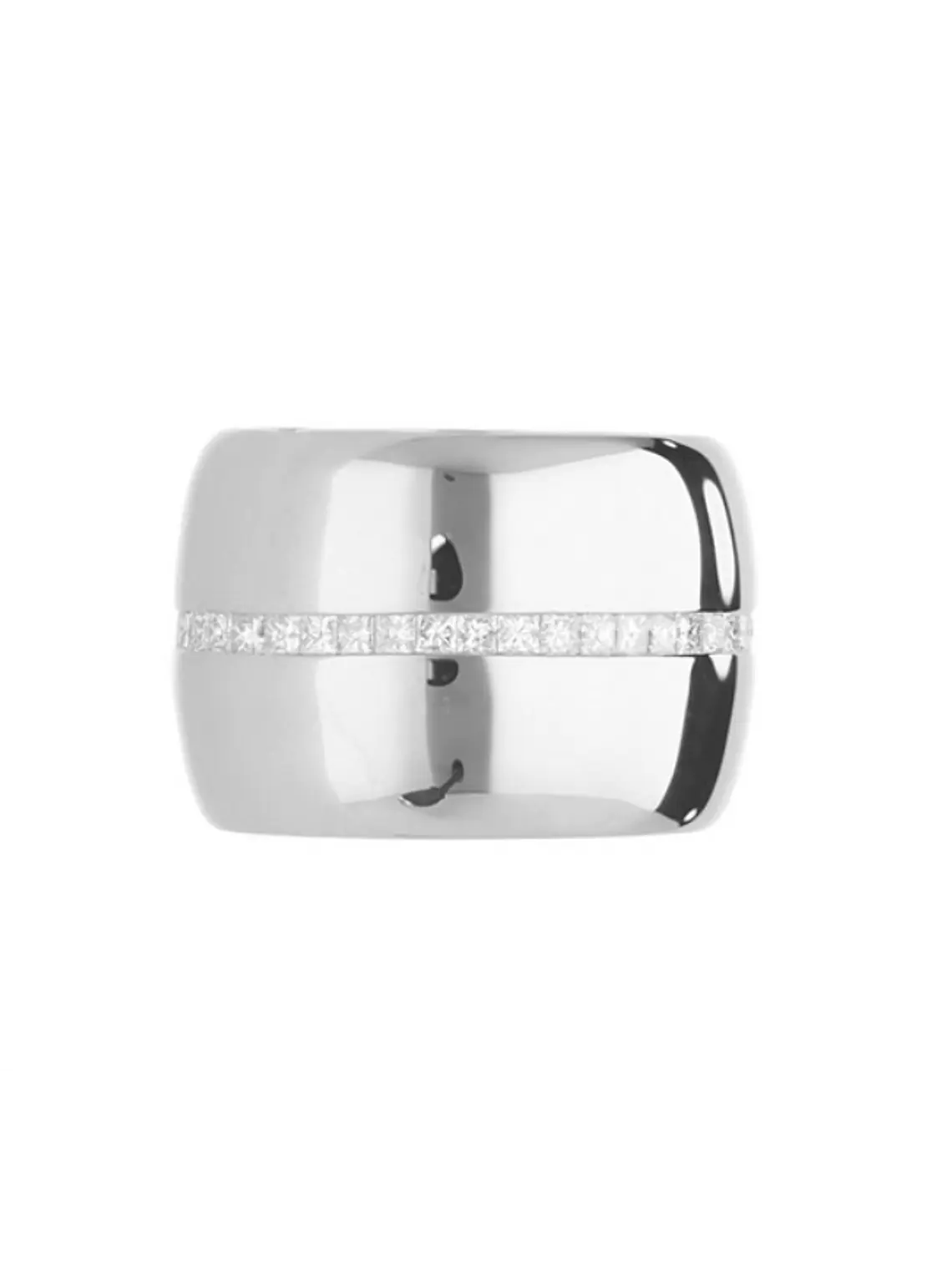 Maravilloso Anillo Cintillo Ancho Moderno Diamantes Princess en Oro Blanco 18K 1