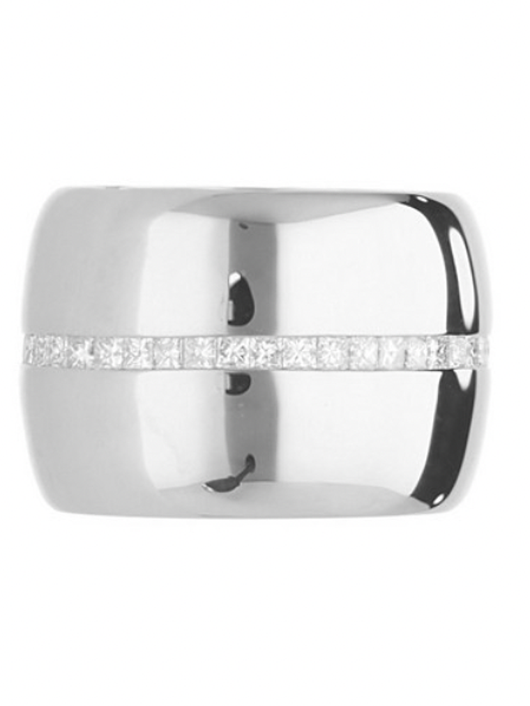 Maravilloso Anillo Cintillo Ancho Moderno Diamantes Princess en Oro Blanco 18K 1