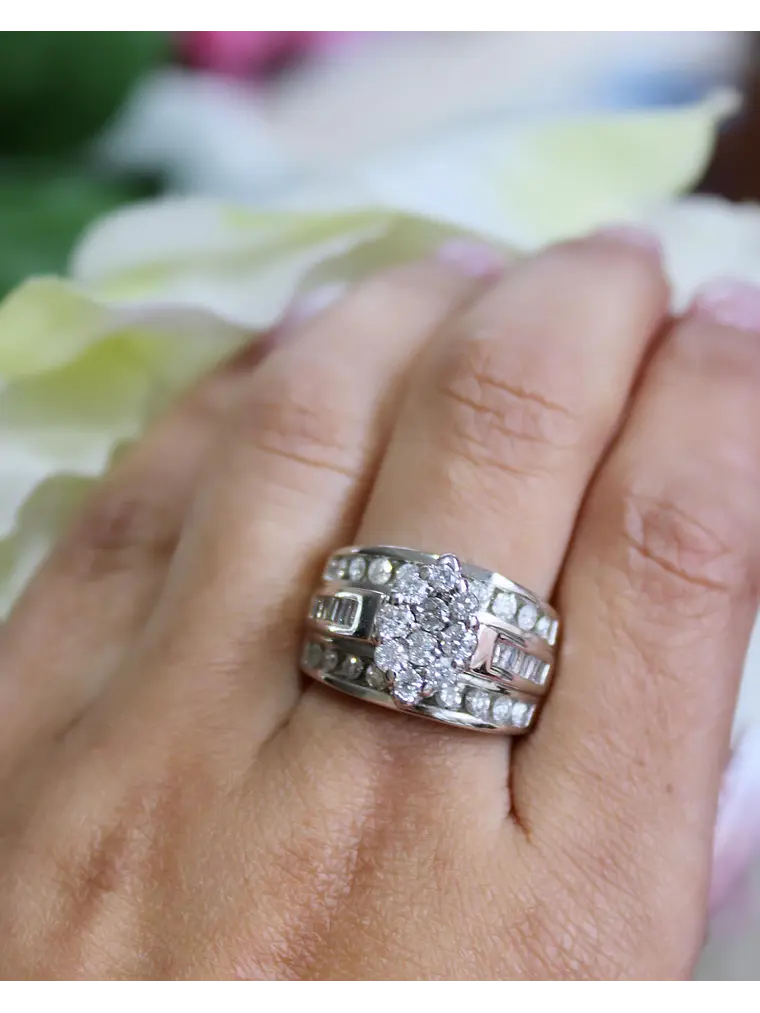 Maxi Anillo Cintillo Ancho Diamantes en Oro Blanco  5