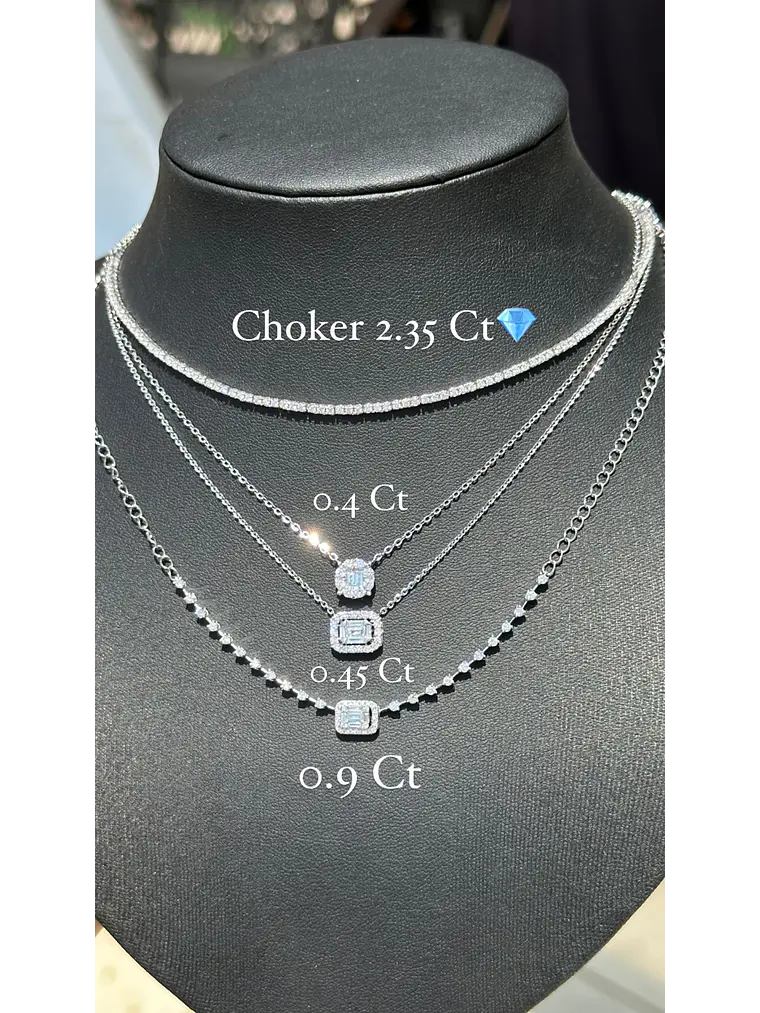 Collar Redondo Diamantes Baguette Oro Blanco 18K 4