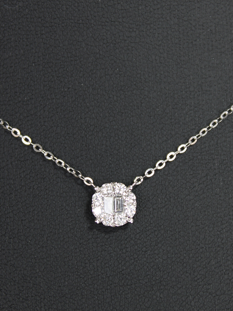 Collar Redondo Diamantes Baguette Oro Blanco 18K 2