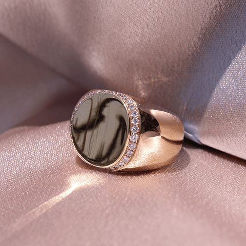 Maravilloso Anillo Ancho Moderno Redondo Brillantes en Oro Rosado 18K