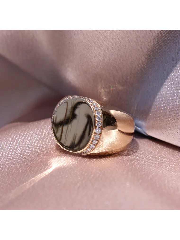 Maravilloso Anillo Ancho Moderno Redondo Brillantes en Oro Rosado 18K 2